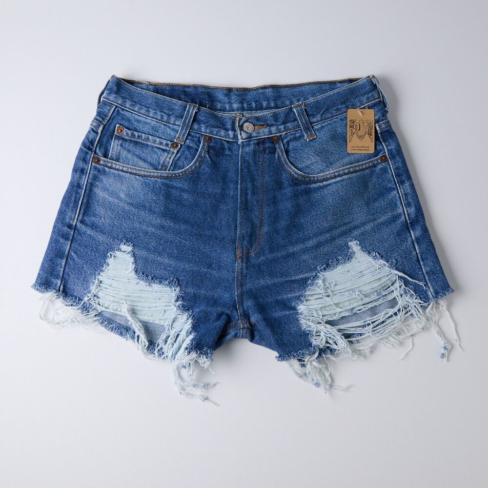 Vintage Levi's 505 Women's Distressed Denim Shorts 8 High Rise Cutoffs Blue